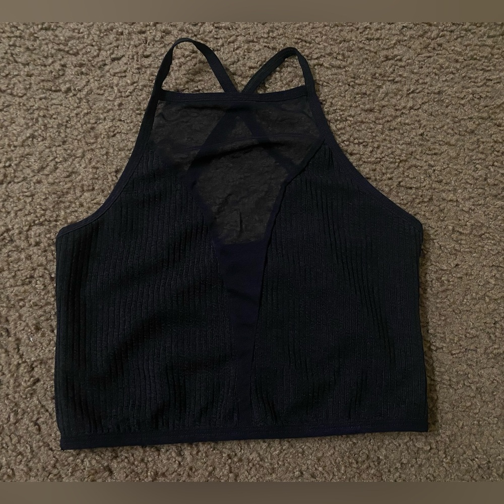 ☀️SHEIN black mesh v neck crop top size medium